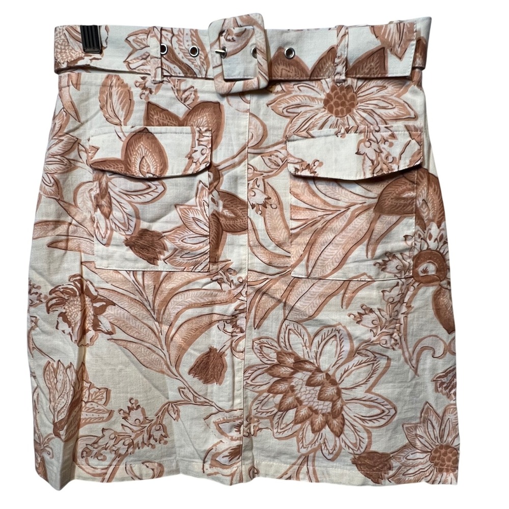 Floral Belted Mini Skirt - Cream with Tan Floral Print